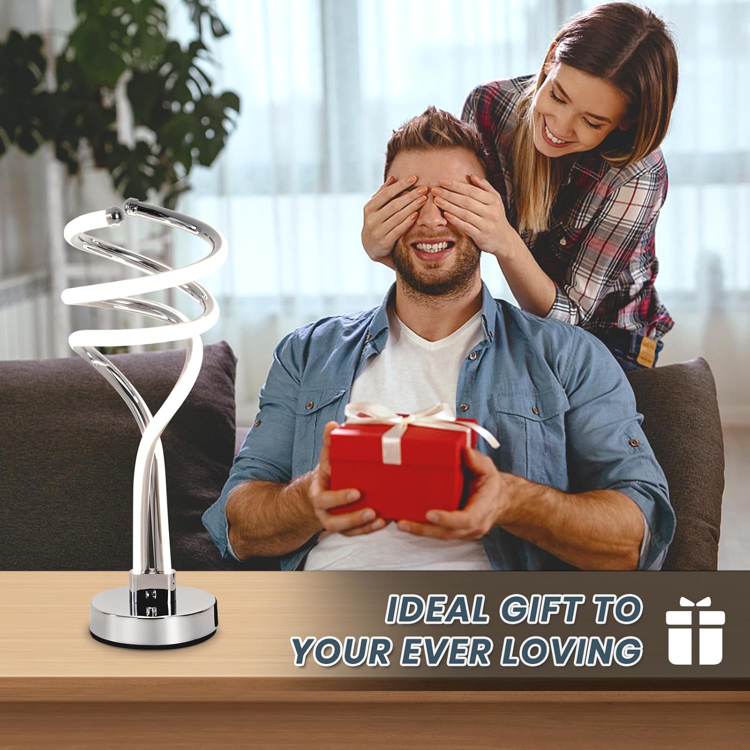 ElDISUNY Modern LED Table Lamp, 3 Color Temperatures,Touch Control CurveDimmable Bedside Table Lamps with USB Ports, Touch Control LED NightstandLamp, Desk Lamp for Living Room, Bedroom -Silver