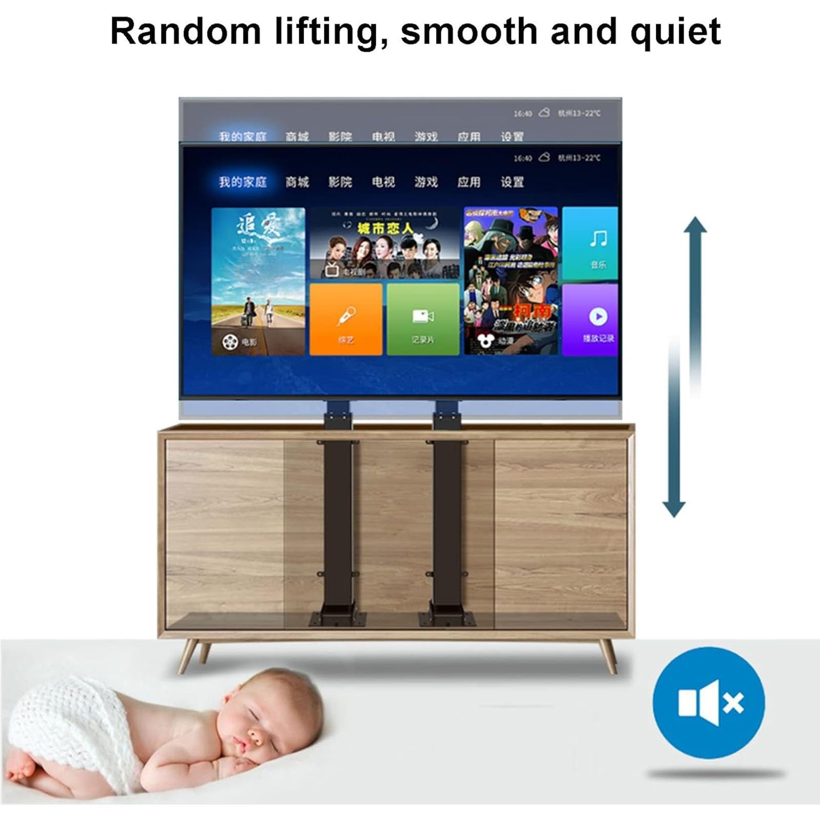 Soporte de Suelo para TV LCD - Elevador eléctrico telescópico para TV, Mecanismo Elevador con Mando a Distancia, Doble Motor, Recorrido de elevación de 120 cm/47,2 p
