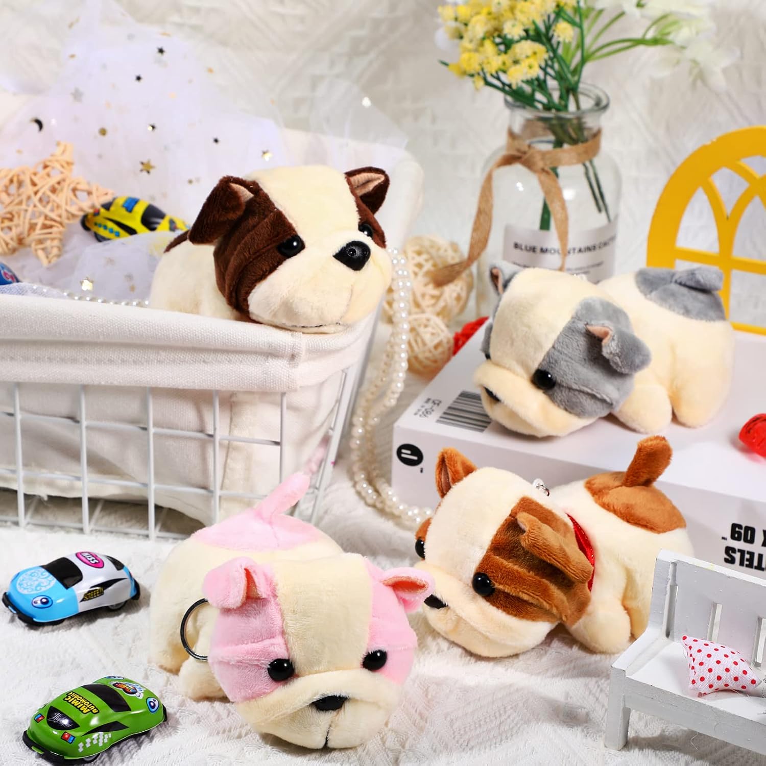 Chalyna 12 Pack Cute Plush Animal Figures 4 Inch Mini Plush Ornament Stuffed Keychain Tote Bag Pendant for Graduation Birthday Party Likes DIY Home Decor(Dog Style)