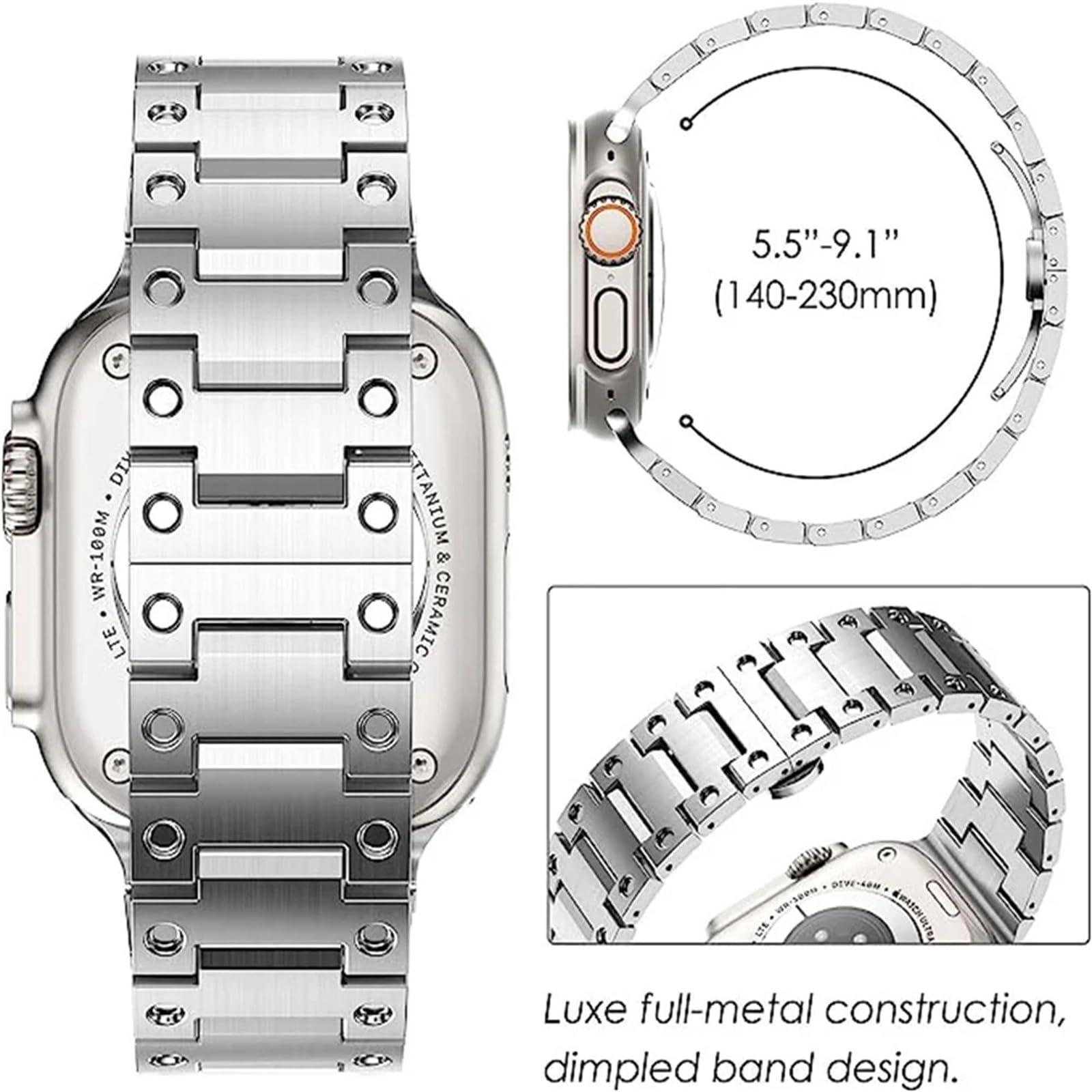 Pasek kompatybilny z zegarkiem Apple Watch 49 mm, 45 mm, 44 mm, 42 mm, 41 mm, 40 mm, 38 mm, metalowy regulowany pasek biznesowy ze stali nierdzewnej do iWatch Ultra 1, 2, serii 9, 8, 7, 6,