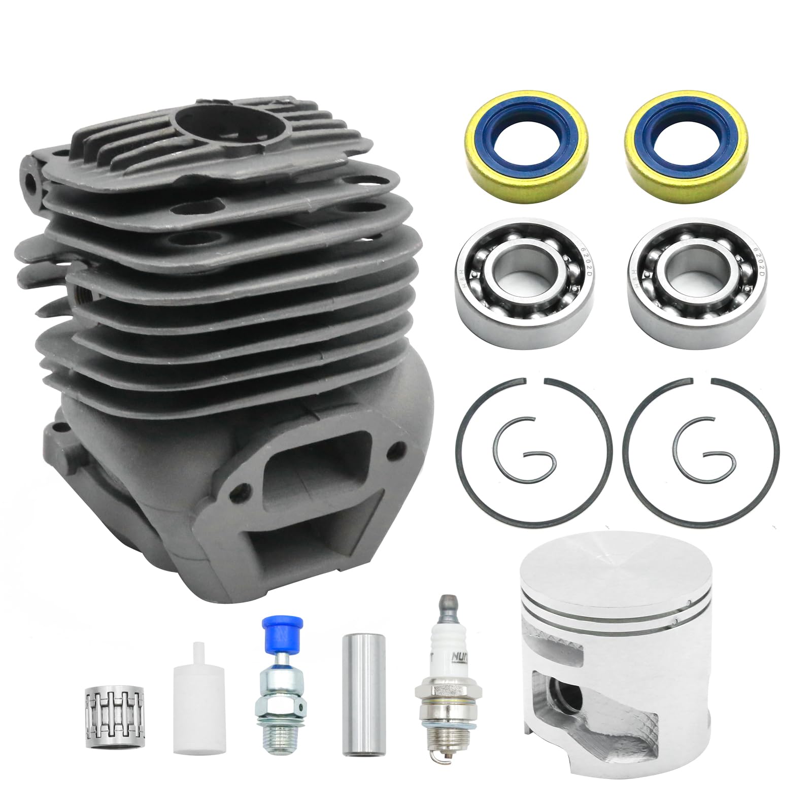 Hoypeyfiy 506 38 61-71 51 mm Kit cylindre piston roulements, remplacement pour modèles de tronçonneuse à béton Husqvarna K760 K750, avec bougie d'allumage, roulements et filtre à carburant
