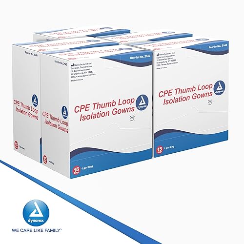 Miniatura 6 de Dynarex 2140 CPE - Bata aislante con lazo para el pulgar con barrera recubierta de poliéster, azul, universal, paquete de 75