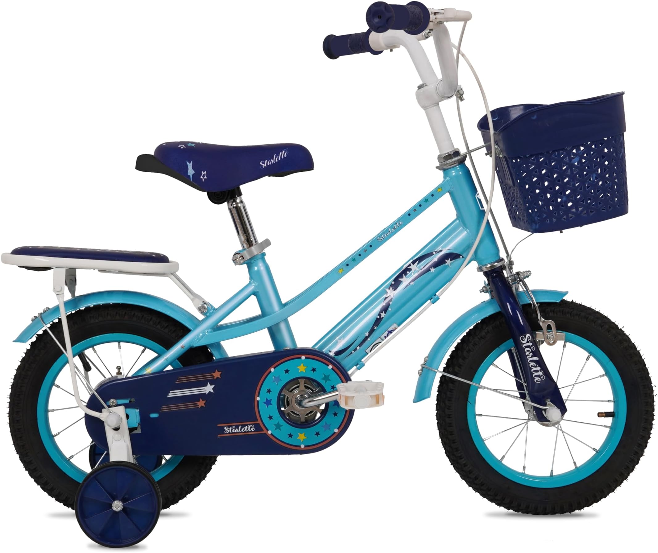 Vaux Starlette Kids Road Bike With Basket for 4-10 Years Girls, Adjustable Seat,Handbrake, Mudguards, 12/14/16/20 Inch Bicycle with Training Wheels