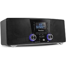Audizio Cannes Stereo DAB Radio and CD Player, 120W Complete Stereo System with Bluetooth, FM, DAB+, USB MP3 Playback, Large LCD Display, Remote Control, EQ & X-Bass Function - Black