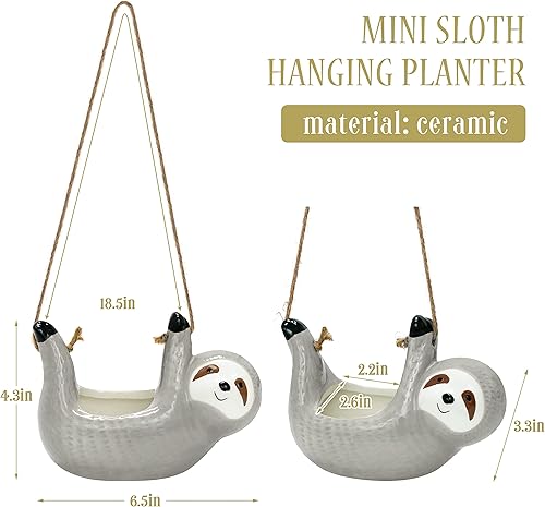 Miniatura 6 de Maceta de cerámica con perezoso, maceta colgante para suculentas, soporte para plantas colgantes de perezoso, maceta para suculentas de interior,