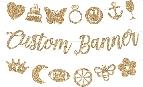 Pancarta personalizada de fiesta con letras cursivas para cumpleaños, boda y fiestaPancarta personalizada con nombre en cursivaPersonalizableOroPlata