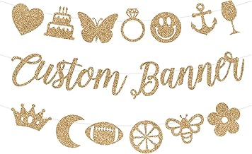 Custom Script Party Banner for Birthday, Wedding, and Party/Personalized Name Cursive Banner/Customizable/Gold/Silver