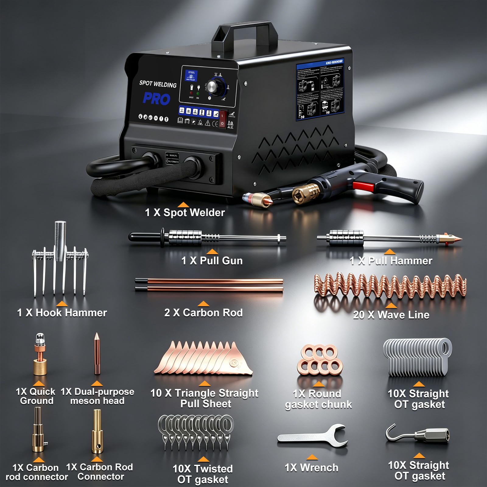 3500W Ausbeulspotter lackschonend 6 Modi 220V Automatik & Manuell Dualmodus | Minimale Schweißpunkte，keine Nachlackierung nötig，für flache tiefe geschwungene Dellen，bis 1,2mm Blech, digitales Bedienfeld