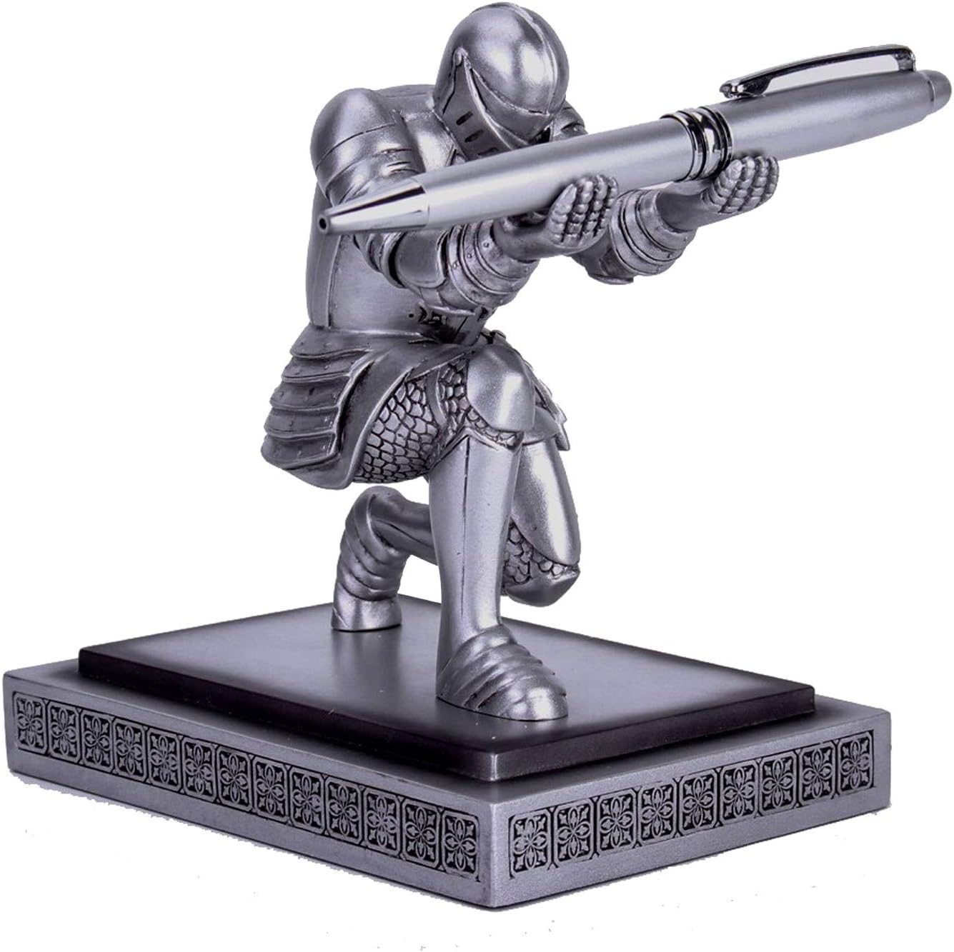 Resin Soldier Executive Pen Holder Desk Organizer Cool Pen Stand Home Decor Resin Pencil Holder with a Pen for Men as Gift (Silver)