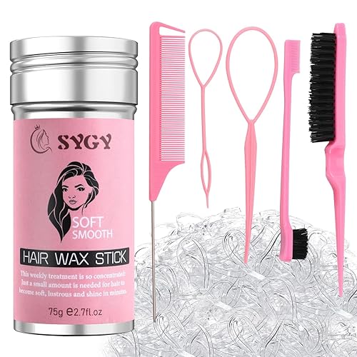 Hair Wax Stick Accessories, 500Pcs Clear Elastic Ties for Kids Girls, 3Pcs Hair Combs for Women, 2Pcs Hair Loop Styling Tools