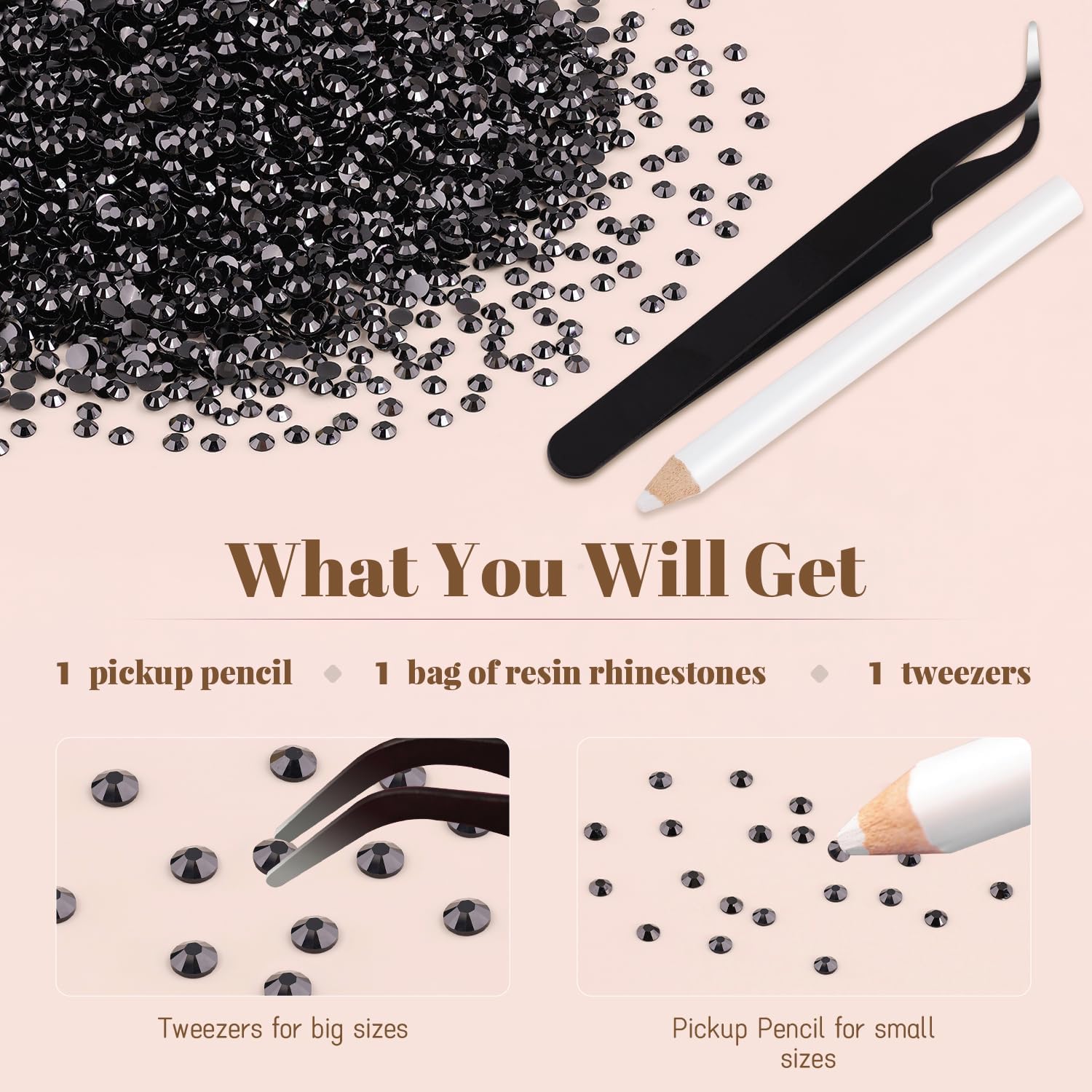 8000PCS 3mm Resin Black Rhinestones Bulk for Crafting, Flatback Bedazzling Crystals for Crafts DIY Nail Decoration, Gems for Tumbler Shoes Clothing Fabric with Pickup Pen and Tweezers - Image 7
