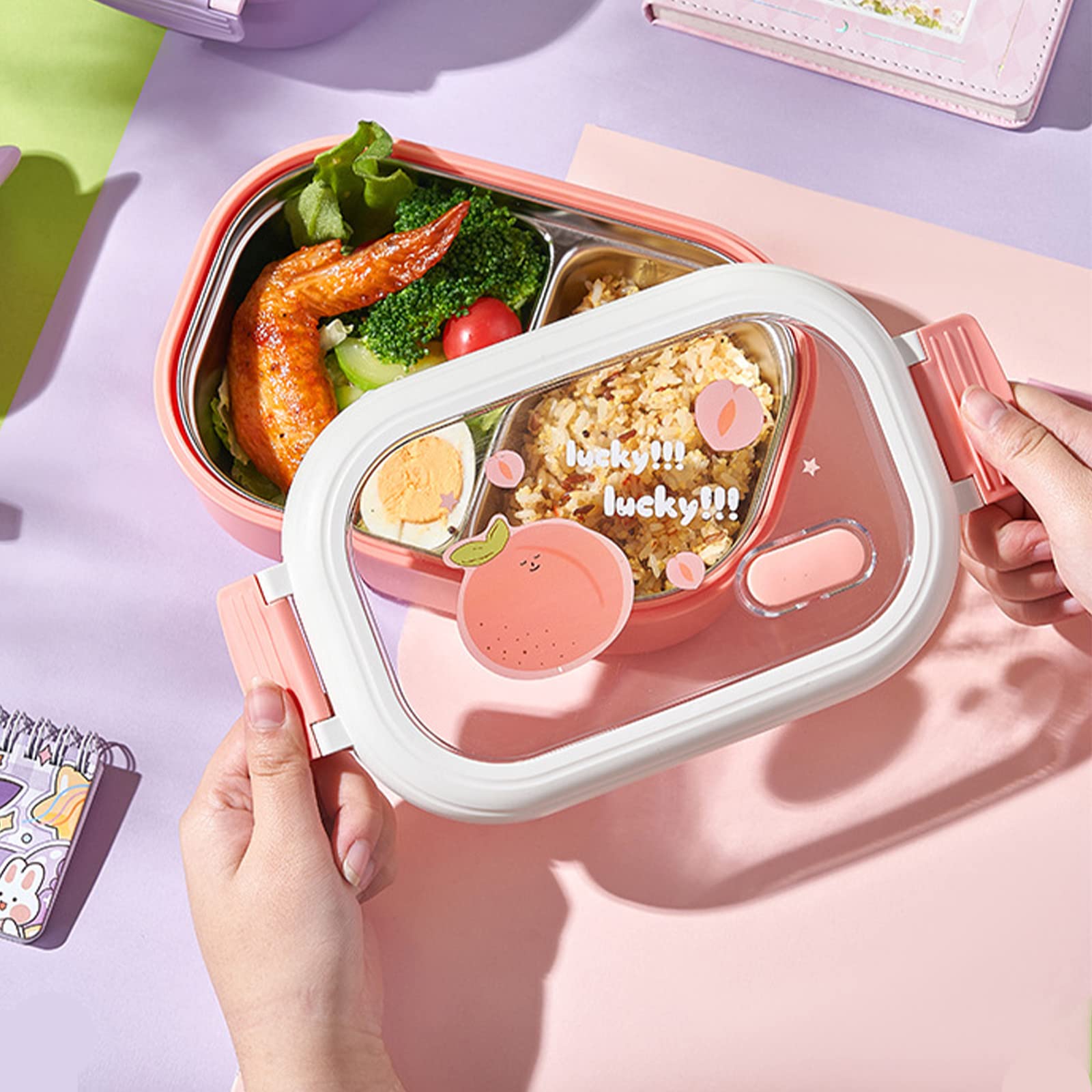 AOHEA 高品質ステンレス製弁当箱 ピンク 7/20までの最終お値下げ Amazon｜ステンレス鋼 弁当箱 大容量 1000ml フルーツ弁当箱 ランチ