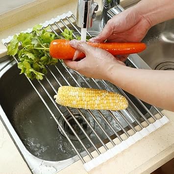 BUFFER® Sink Top Folding Finish Stainless Steel Practical Vegetable Fruit Dish Drying Strainer
