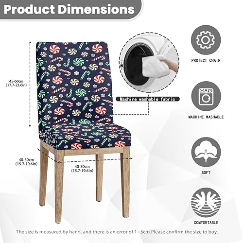 Miniatura 8 de Rnyleeg Juego de 6 fundas elásticas para sillas de comedor, sin brazos, bastón de caramelo, color azul oscuro, suaves, lavables, fundas protectoras