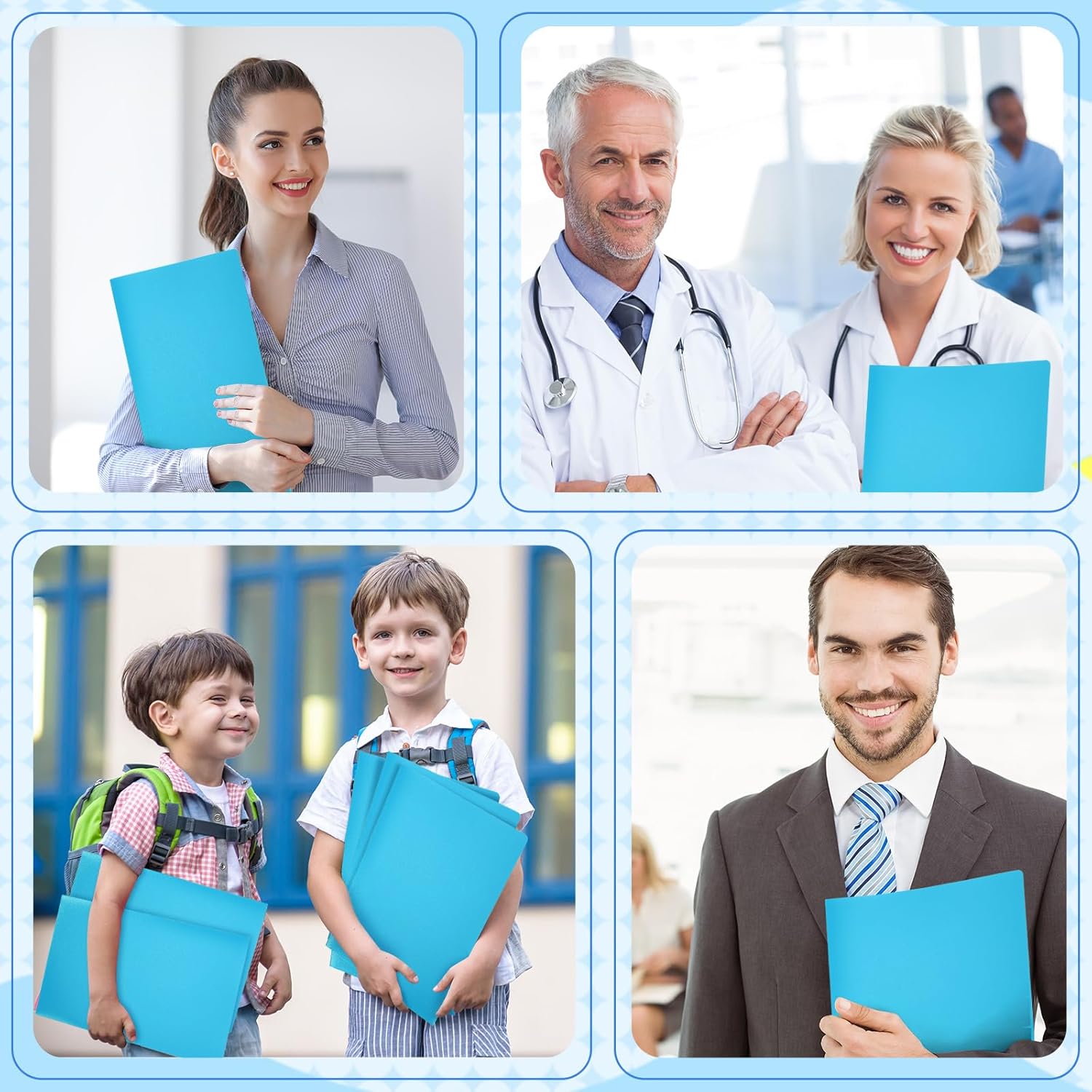 24 Pcs Blue Heavy Duty Plastic Folders 2 Pocket File Folder Fit Letter Size for Home Office School Communication Presentation Report Sheet Protectors (Blue)