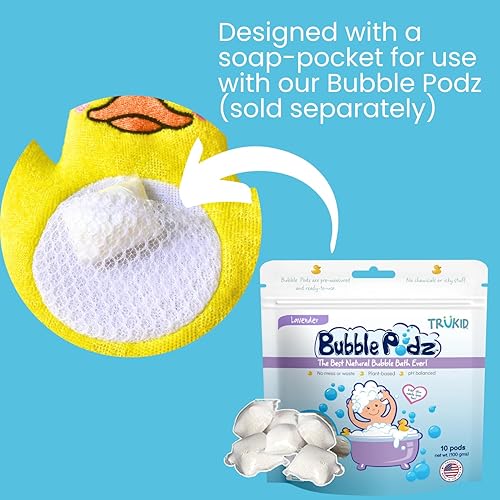 Miniatura 2 de TruKid Juego de Bubble Podz y BubbleGlove sin perfume - Cápsulas sin fragancia y 2 guantes de lavado para un baño suave