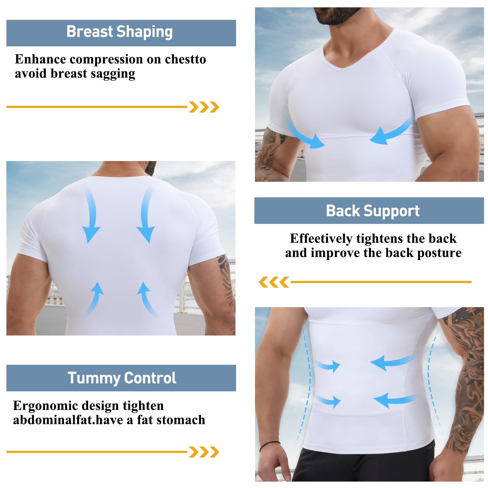 SLIMBELLE Camicia a compressione per gli uomini con scollo a V Elastico Dimagrante Vita Trainer Controllo della pancia Body Shaper Uomini Strato di Base Magliette Compressione top Shapewear