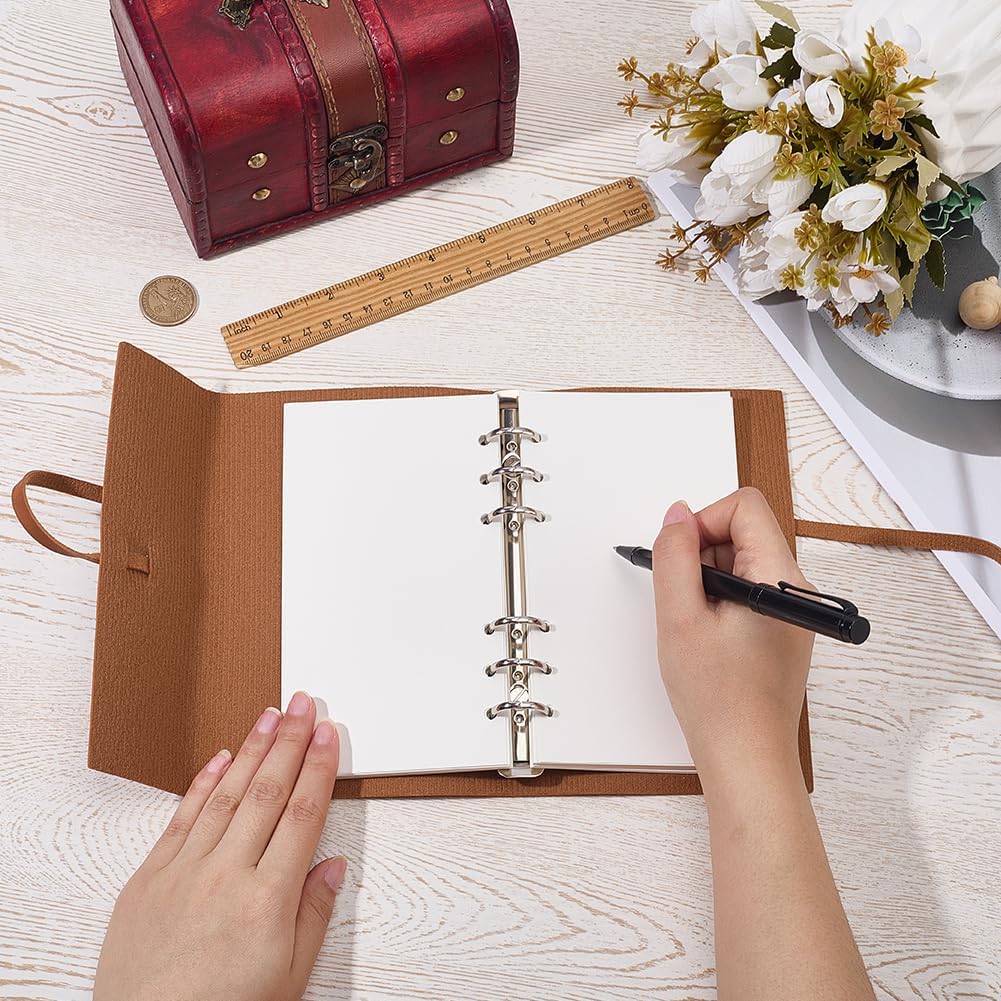A6 180 Pages 6 Ring PU Leather Writing Binder Loose Leaf Cover Notepad Folder Refillable Travel Journal Notebook with Divider Soft Cover Diary Planner Binder for Meeting Fill Paper image 3