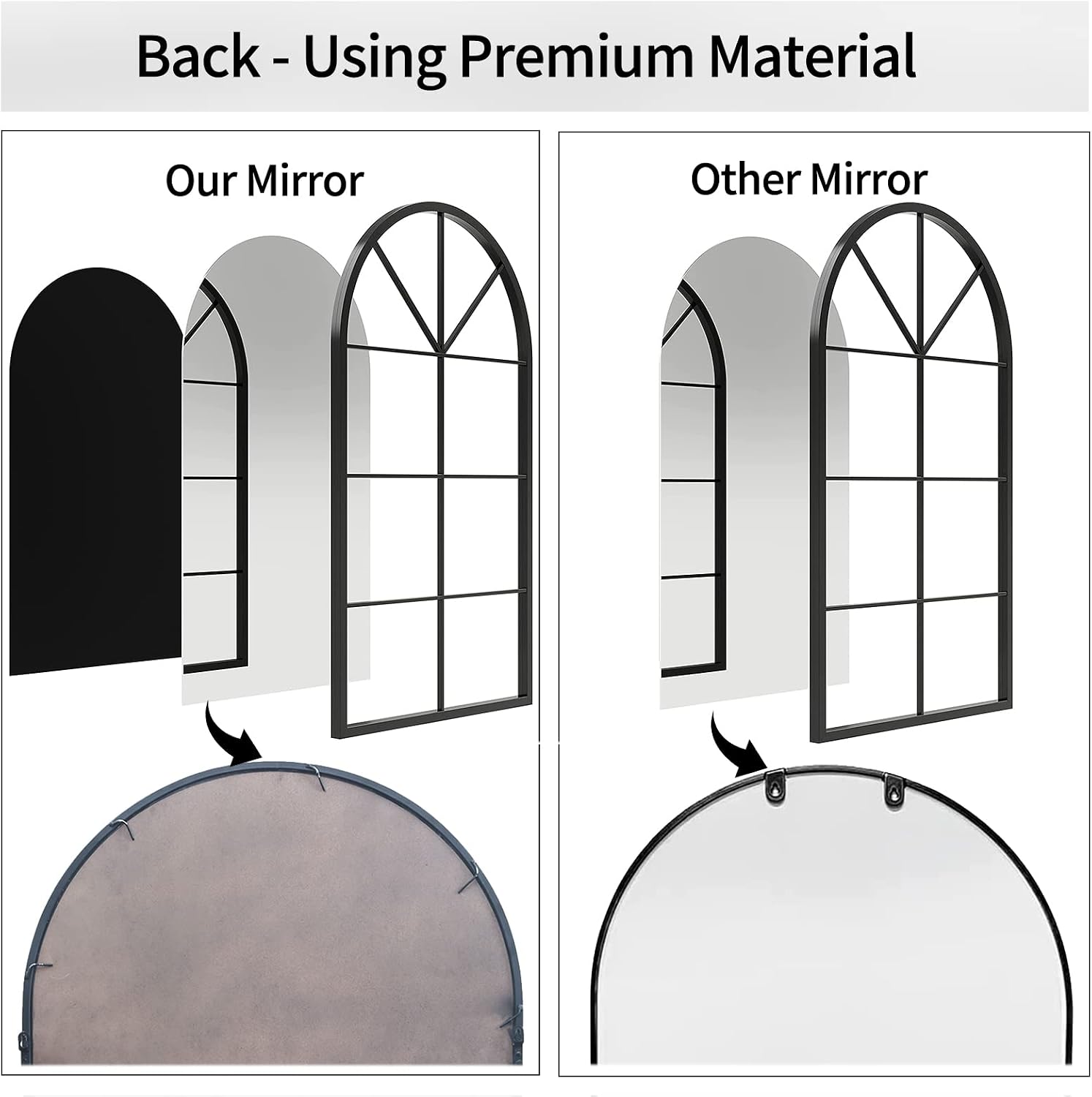 ironsmithn Wall Mirror Mounted Decorative Long Hanging Arched Window Frame Decor Wall-Mounted for Bathroom Vanity, Living Room or Bedroom