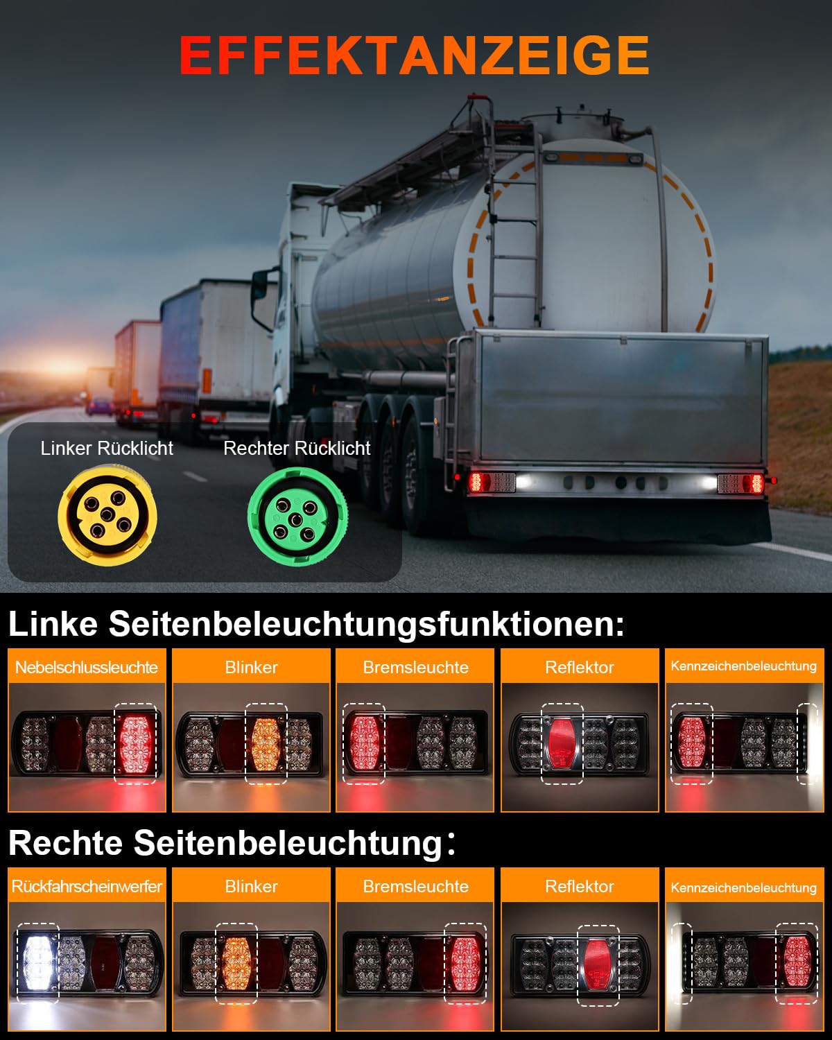 Dinfu LED Anhänger Rücklicht Set, 13-Pin Stecker Rücklicht Anhängerbeleuchtung E-Geprüfte mit 5M Kabel, für Anhänger Wohnmobile Transporter Pkw Lkw Wohnwagen