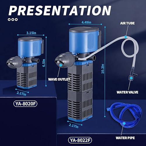 Miniatura 7 de Filtro de acuario para 15-50 galones, filtro sumergible para acuario, filtración bioquímica de 240 GPH potente bomba de agua Wavemaker