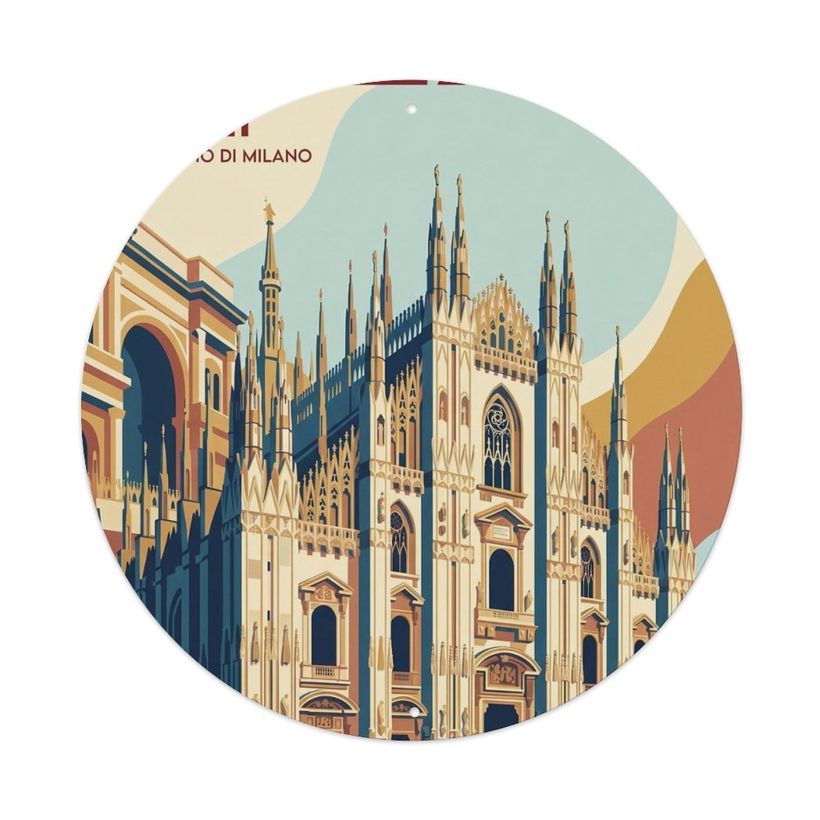 Vintage Travel Milan Italy Elegant Metal Tin Sign