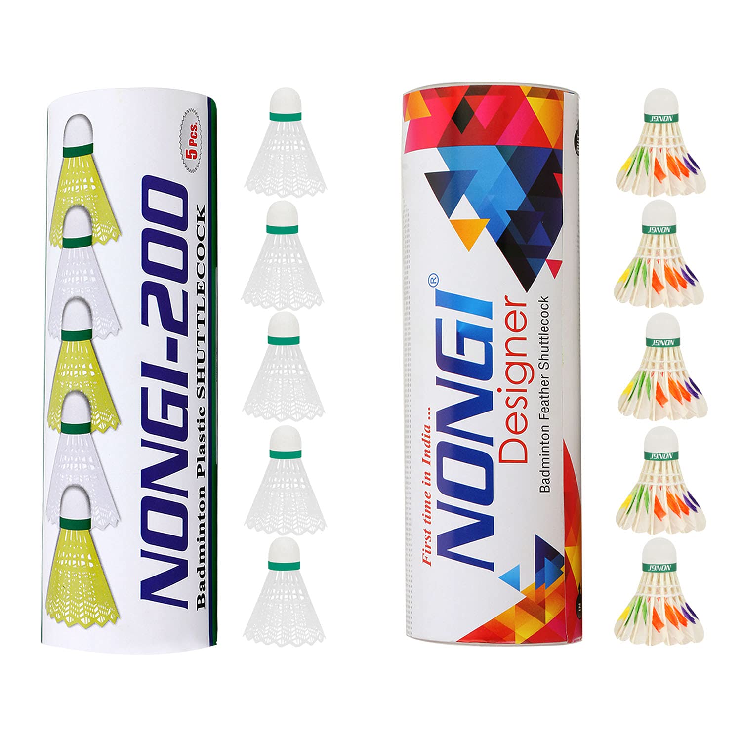 NONGI Combo Shuttle Pack of 10 Shuttlecocks 200 (5 White Plastic),Designer D6(5 Designer Feather Shuttle) for Outdoor Indoor Badminton Sports (B09B49WWQN) Amazon Price History, Amazon Price Tracker