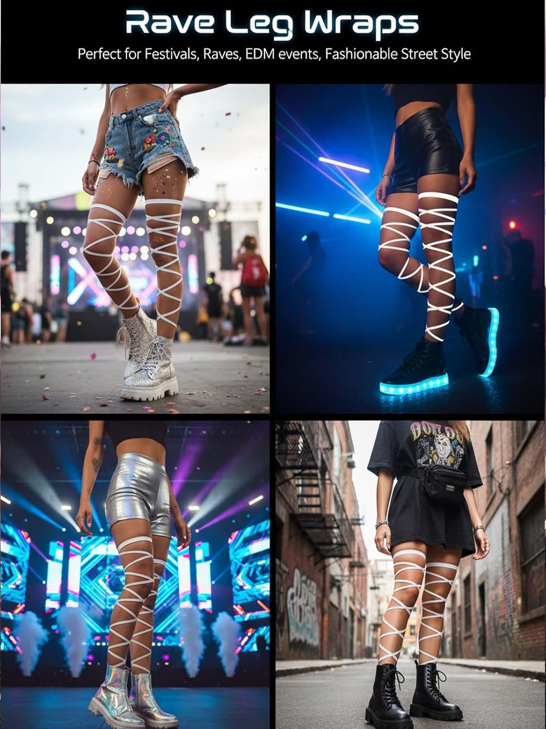 Rave Leg Wraps Elastic Garter Plus Size Leg Straps Music Festivals Outfits for Women
