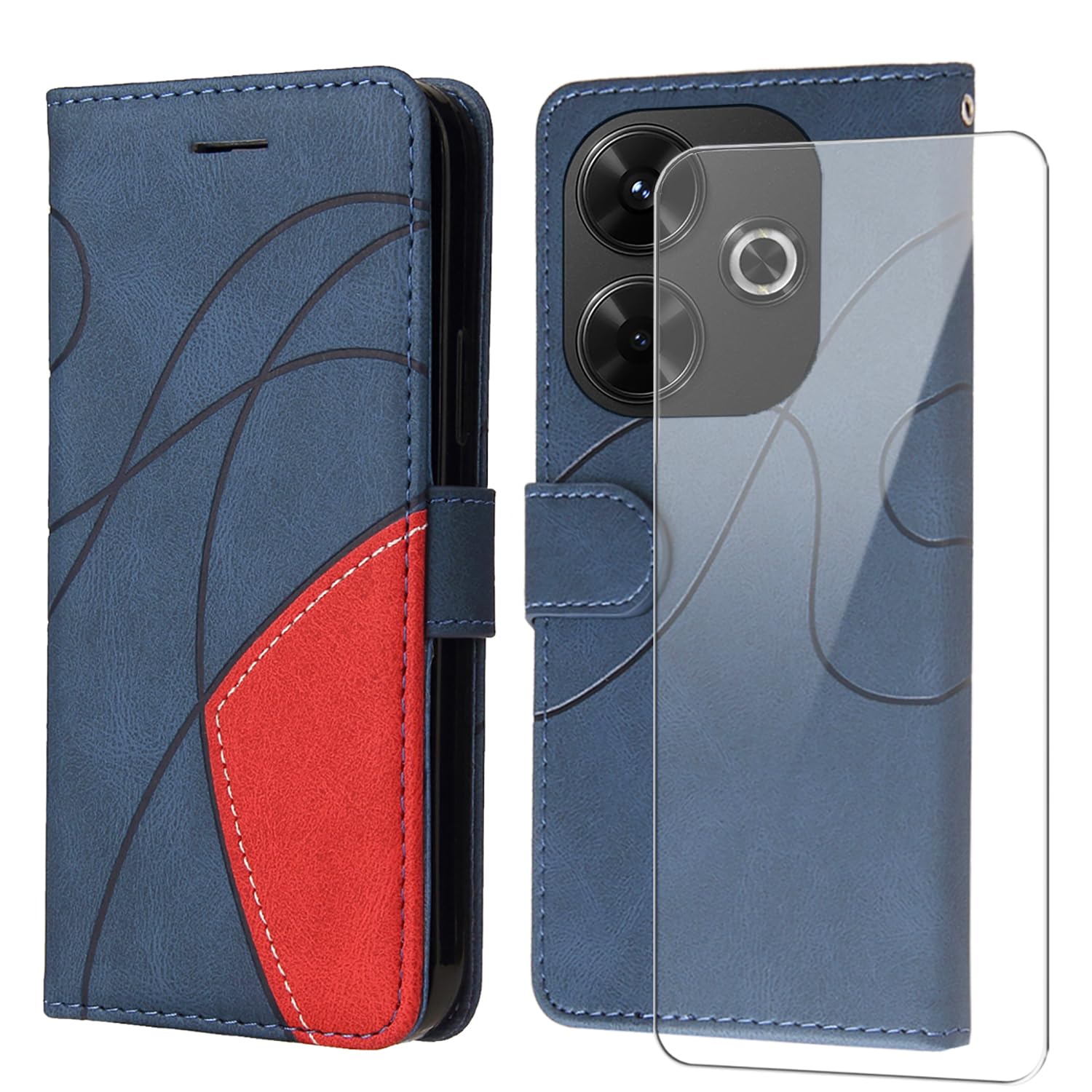 Cover Con Portafoglio E Vetro Temperato Per Xiaomi Redmi 13 4G / Poco M6 4G - Pelle PU, Nero - 3