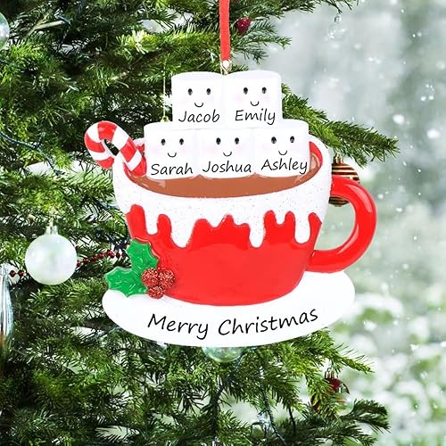 Miniatura 2 de Adornos para árbol de Navidad 2024 – Adorno personalizado de la familia de 5 cacaos de malvaviscos – Regalo de recuerdo de vacaciones – Taza de