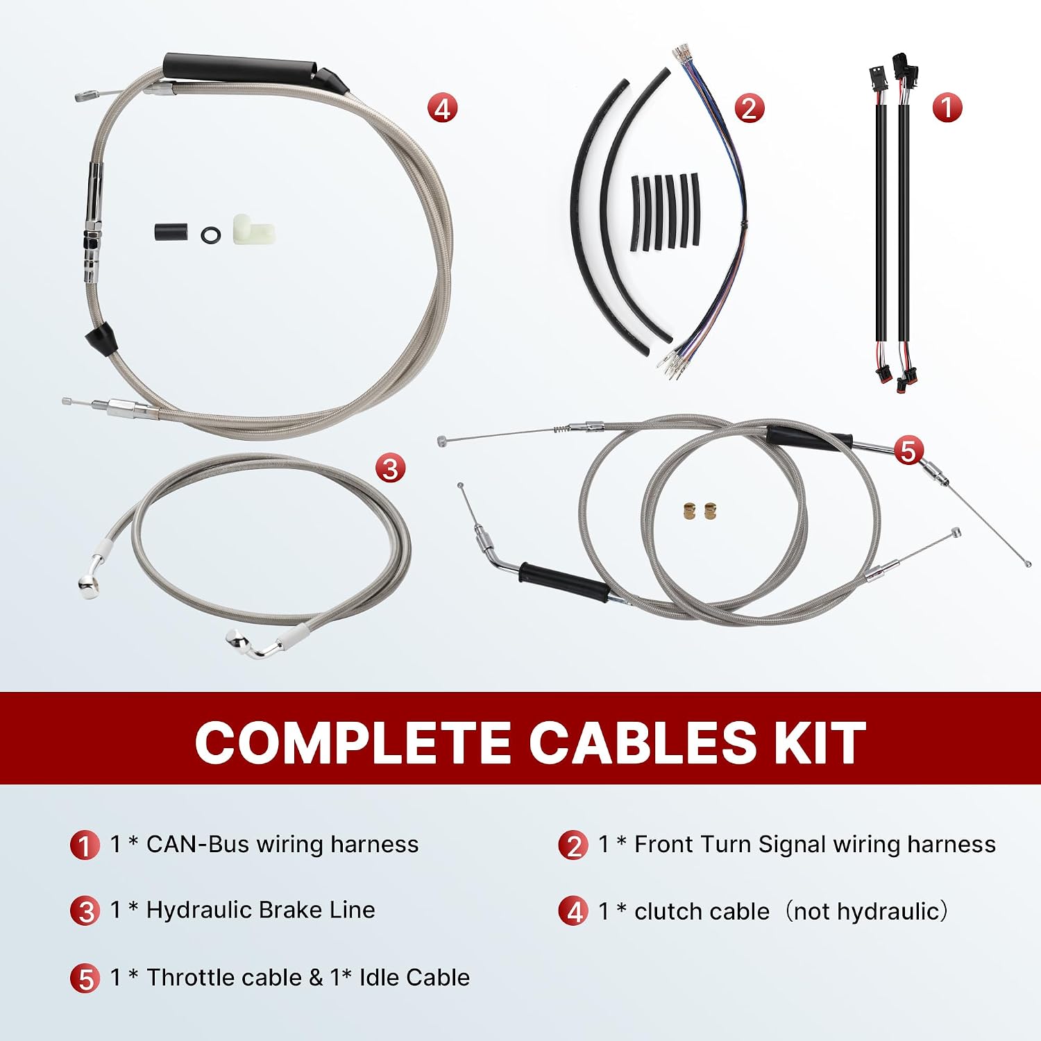 16" Ape Hanger Dyna Cables Kit Handlebar Extended CAN-Bus/Turn Signal Wires/Clutch/Throttle Cables/Brake Line for 2012-2017 Non-ABS Street Bob Super Wide Glide Switchback Models(Chrome)