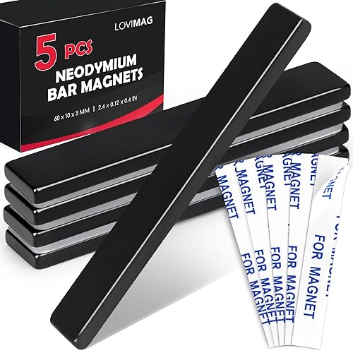 LOVIMAG - Barras de imanes de tierras raras, imanes de neodimio negros resistentes al agua con revestimiento de epoxi y adhesivo de doble cara para