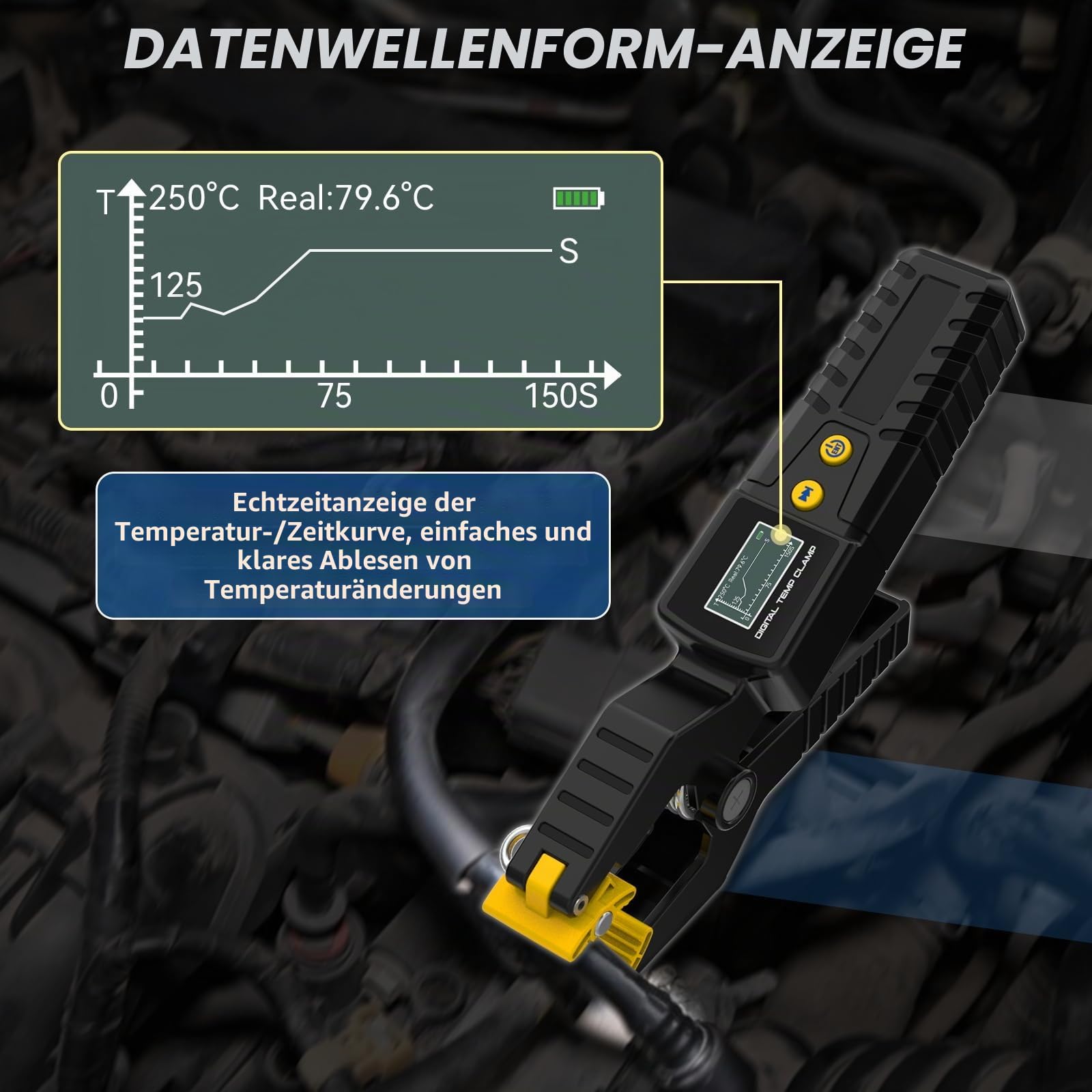 KAISAL HVAC-Rohrklemmen-Temperaturmessgerät, hochgenaues Echtzeit-Temperaturfühler, Datenwellenformanzeige, Temperaturklemmenmonitor für Heiz- und Kühlsysteme, Messbereich -50 ℃ - 260 ℃