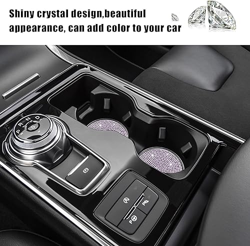 Miniatura 3 de Paquete de 2 posavasos para automóvil, antideslizantes, a prueba de golpes, universal, con diamantes de imitación de cristal brillante, accesorios