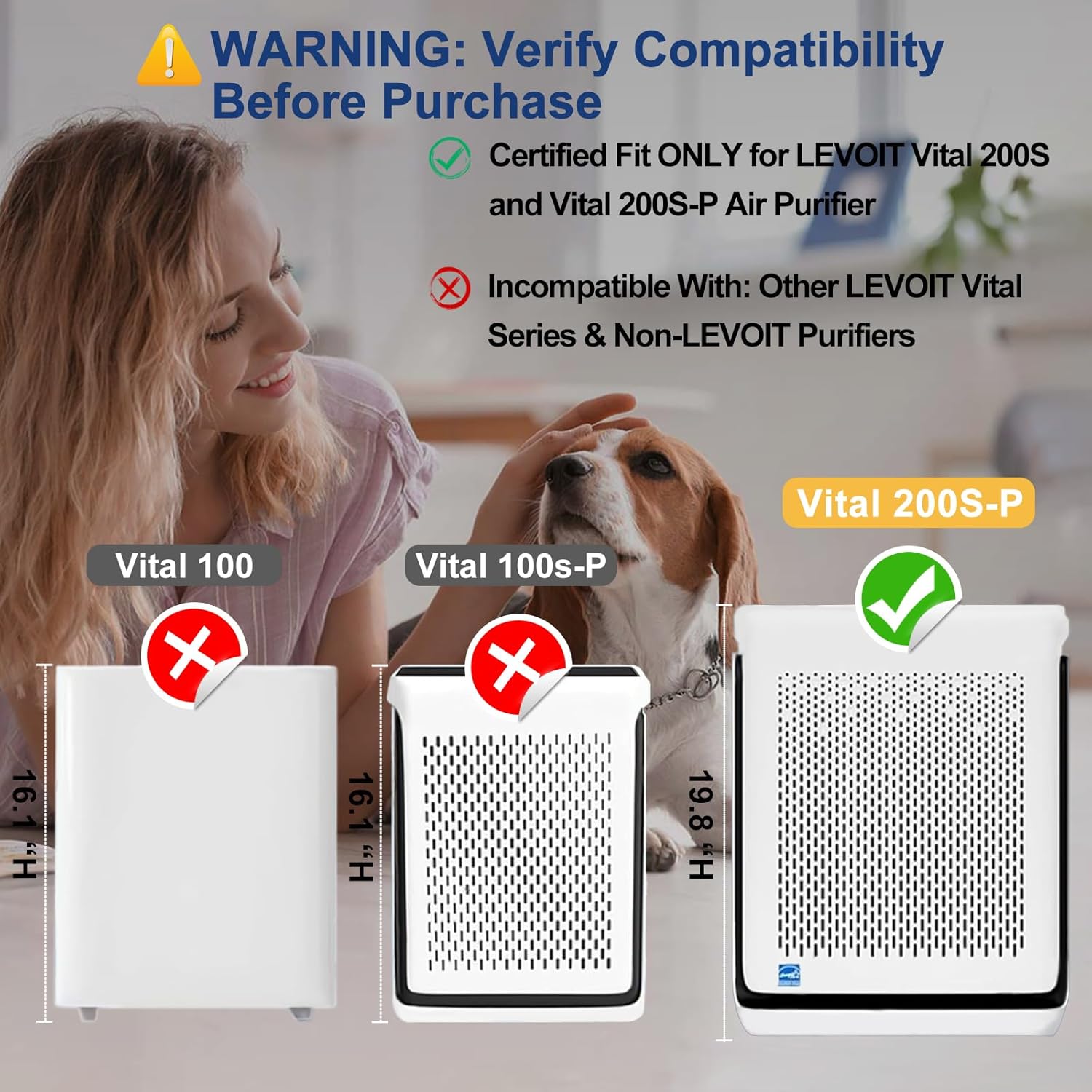 Upgraded levoit Vital 200S Replacement Filter 2-Pack, H13 True HEPA & Activated Carbon,Compatible with Levoit Vital 200S/200S-P Air Purifiers, 3-Stage Allergen Defense (Yellow-Vital 200S Pet)