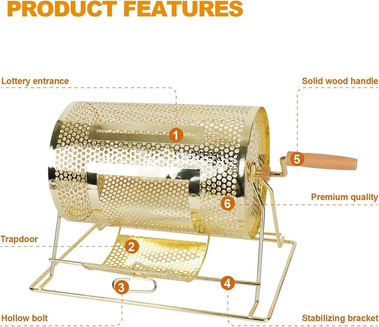 Brass Raffle Drum, Manual Lottery Spinner Wheel for Bingo Games, Entertainment Venues & Malls Mixing Drum Cage