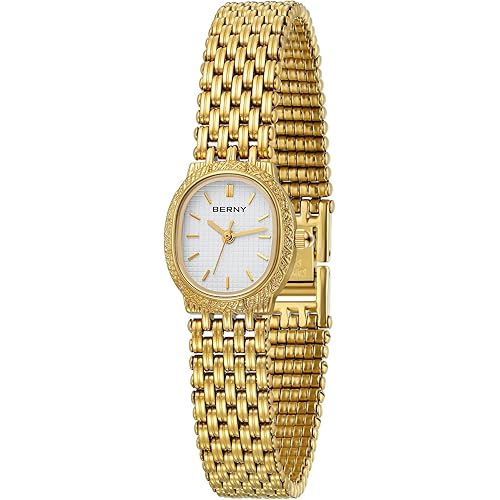 BERNY Gold Watches for Women Vintage Bracelet Wrist Watch Luxury Small Ladies Oval Quartz Watch with Tools Included
