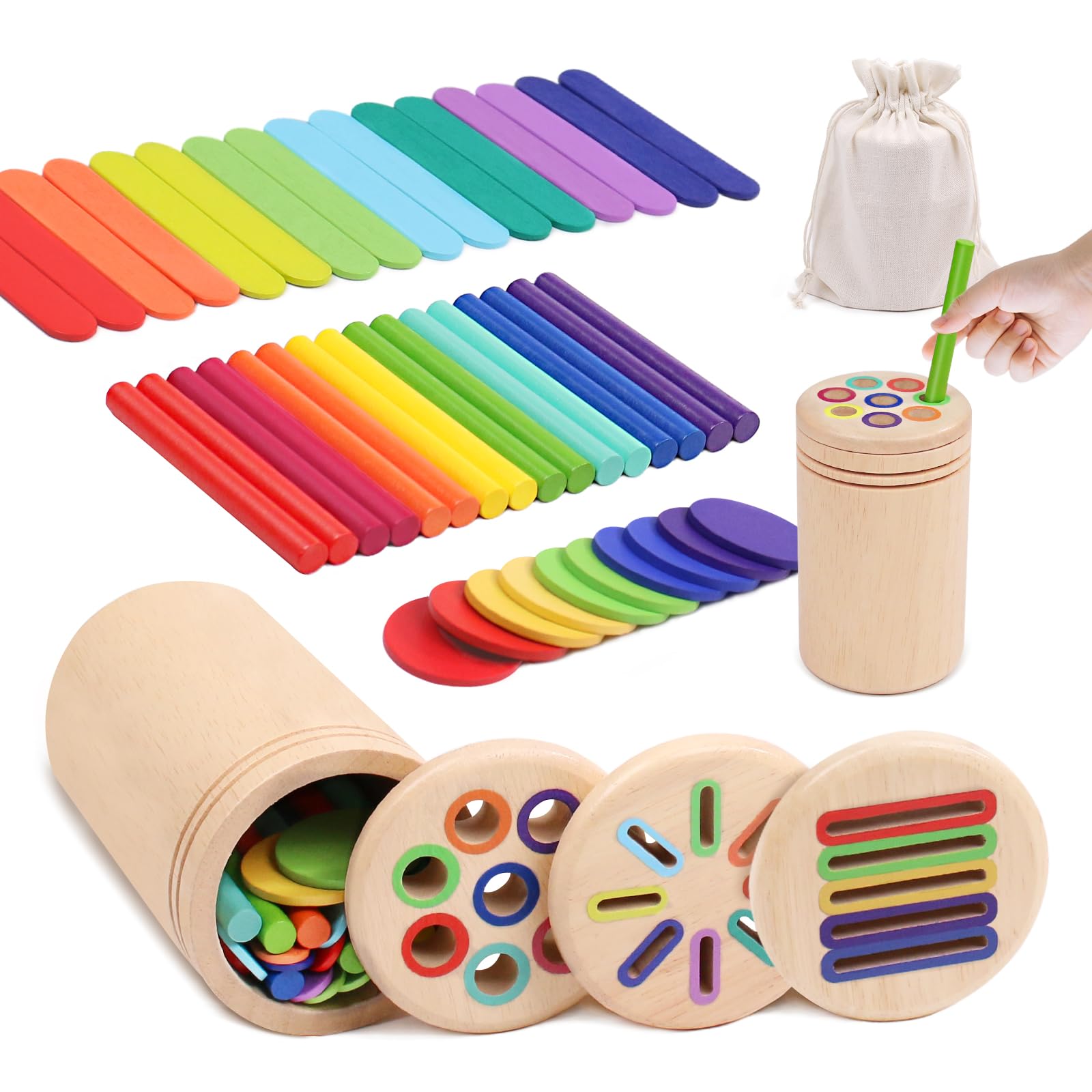 Jeux Montessori 1 2 3 Ans, 3 en 1 Jouet De Tri Enfants Jouets Montessori Bois Forme Trier Bebe 1 2 3 4 Ans Apprendre Les Couleurs Jeu Educatif 1 An avec Sac de Rangement Jouets à Trier Et à Empiler