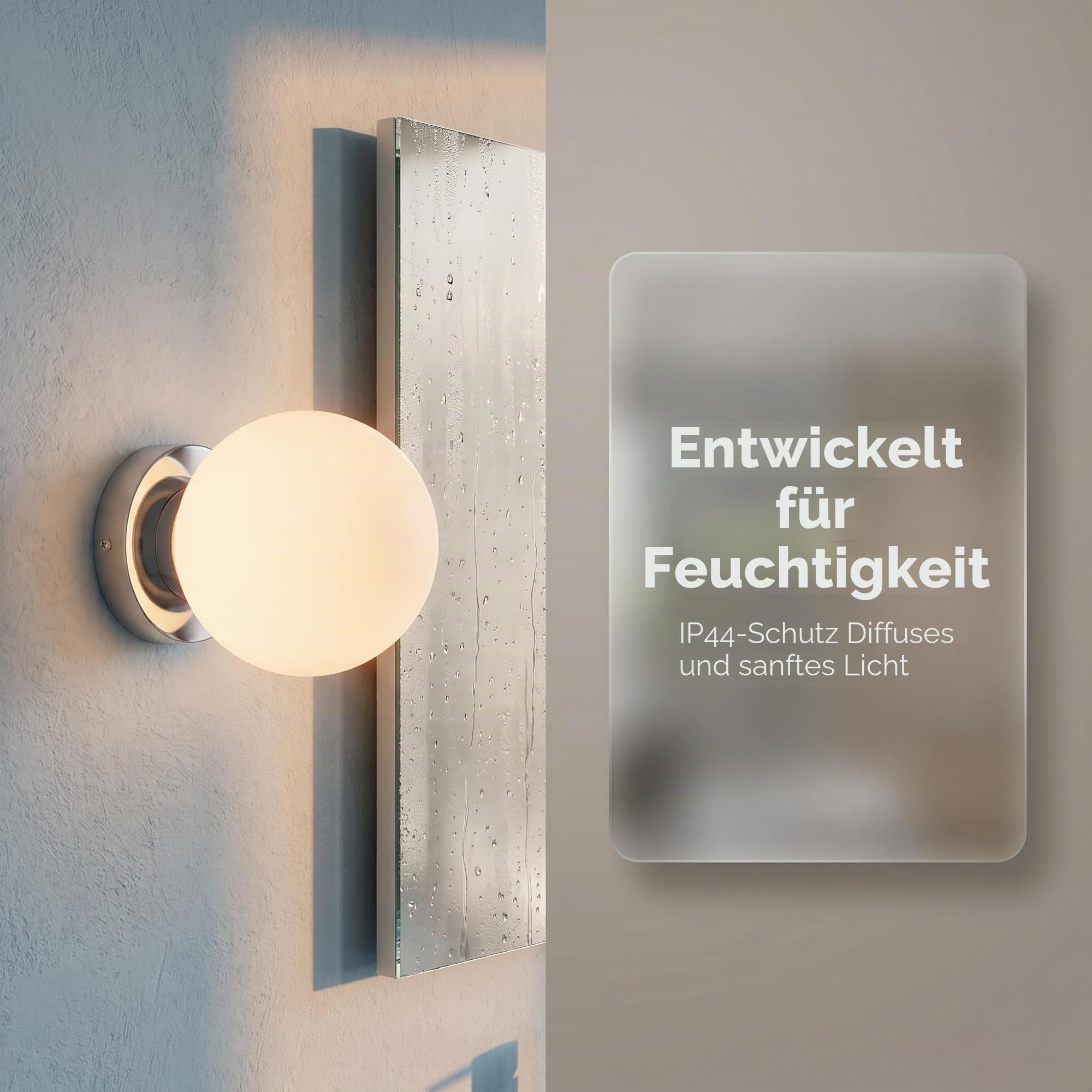 BARCELONA LED Wandleuchte Kugel Glas AVA IP44 E27, Wandlampe Kugel aus Opalglas, Badezimmer & Innenbereich Leuchte, klassisch modernes Design Chrom, dekorative Wandbeleuchtung für Bad Flur