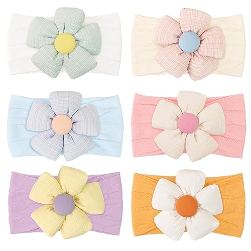 CÉLLOT 6 Pcs Baby Flower Headbands Nylon Hairbands Baby Girl Flower Bows Hair Accessories for Newborn Infant Toddler Essentials (Bright Color Series)