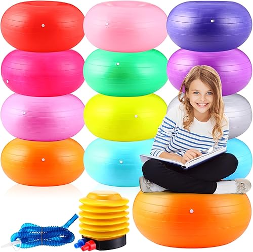 Honoson 12 piezas de asientos flexibles para aula, sillas de pelota de yoga elementales para niños, silla inflable de dona, silla de oficina,
