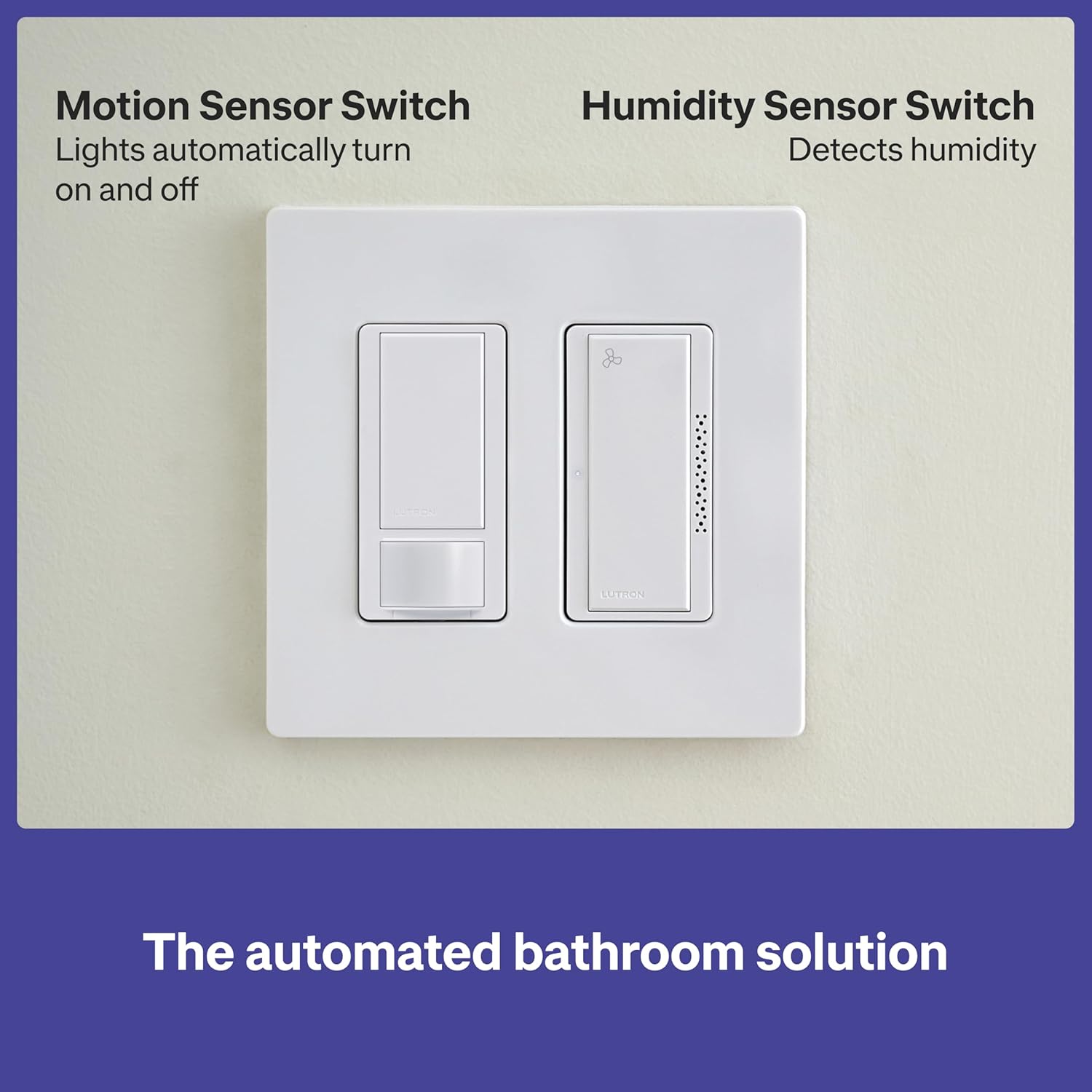 Lutron Motion Sensor Light Switch + Bathroom Humidity Sensor Exhaust Fan Switch Kit, Auto On/Off Light Control, Moisture Sensor Fan Switch for Steam and Ventilation Control​
