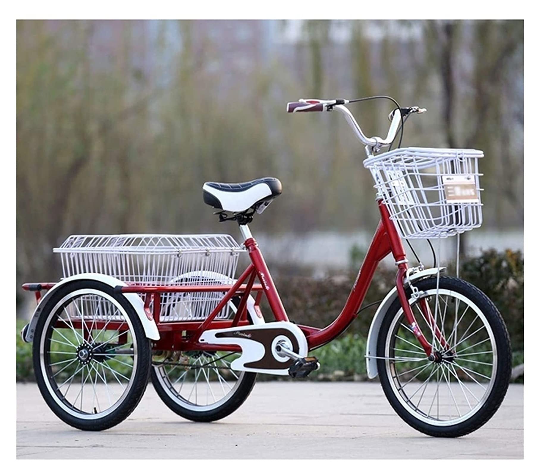 PAGOIAAR Adult Cargo Tricycles Beach Cruiser Bikes Shopping Adult Tricycles for Seniors Women Adult, 20-inch Three Wheel Bike with Low-Step Through Frame & Large Basket & Adjustable Seat