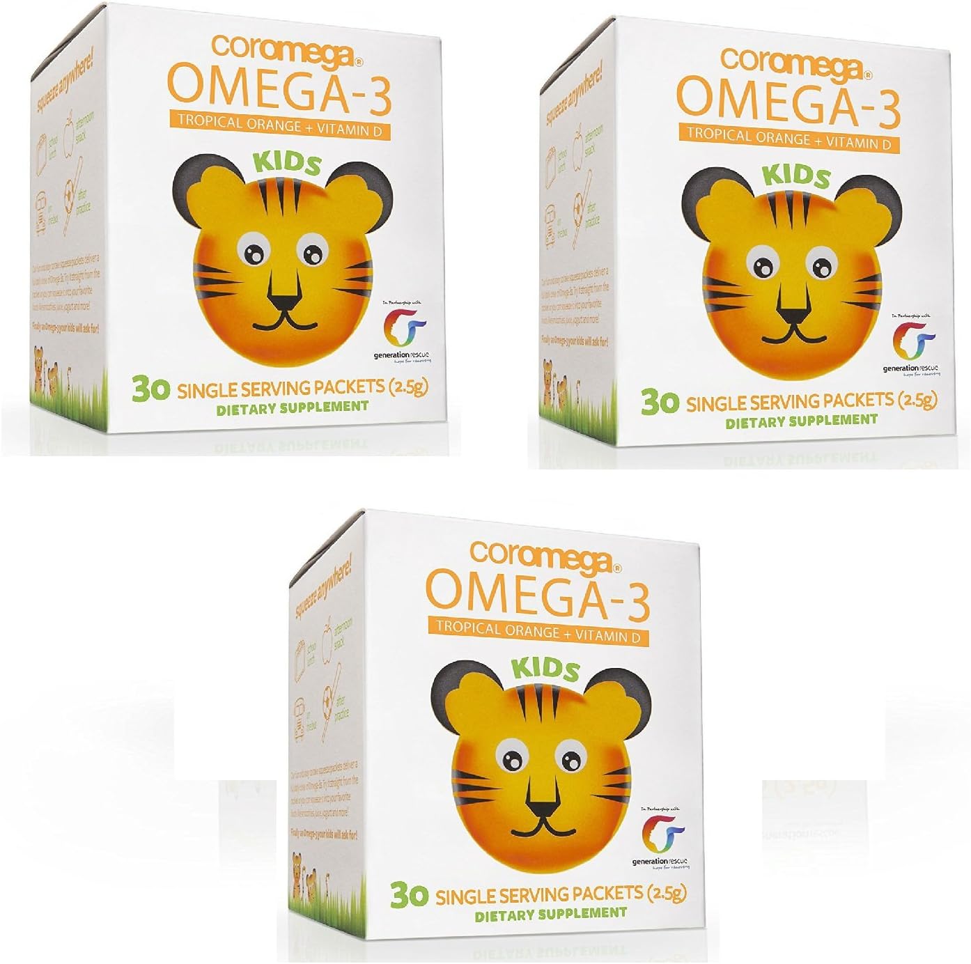 Coromega Kids Omega 3 Supplement, 30 Count (Pack of 3 for a total of 90 packets)