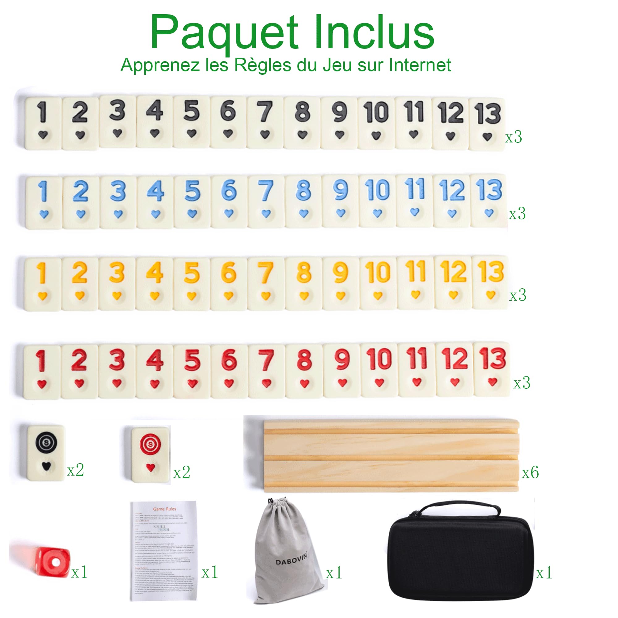 Jeu de Rummi Chiffres Ensemble, Édition 6 Joueurs avec 6 Chevalets de Tuiles et 160 Jetons Rummy, Jeux de Société Classiques pour Adultes et Enfants