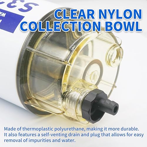 Miniatura 4 de S3213 - Filtro separador de agua de combustible compatible con motor fueraborda marino Mercury Yamaha Racor Sierra Engine Boat 10 Micron, Reemplazo