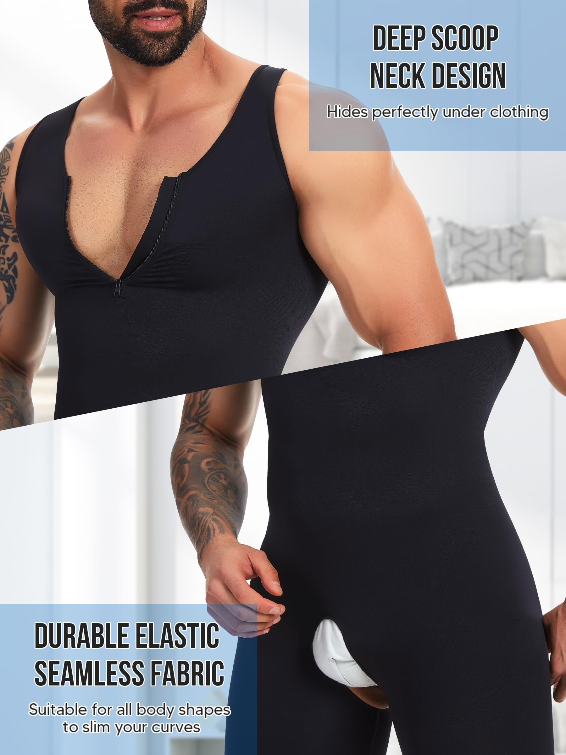 SLIMBELLE Body moldeador para hombre, camiseta sin mangas con control de abdomen, moldeadora de cuerpo completo, camiseta de compresión sin costuras, ligera
