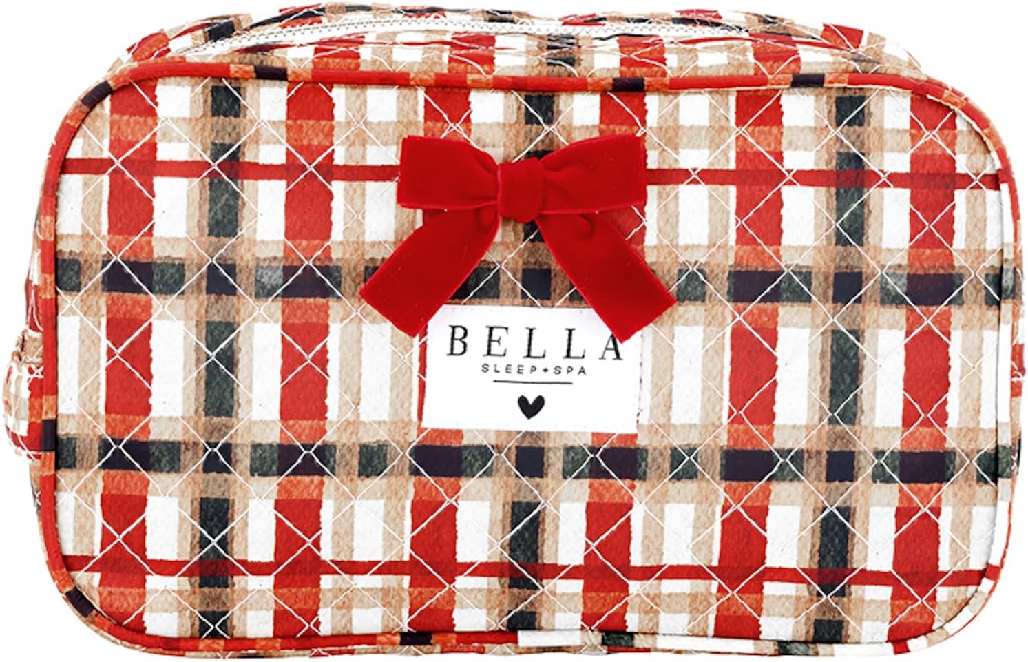 Bella Quilted Cosmetic Bag Travel Makeup Toiletry Pouch, Large, Red Plaid