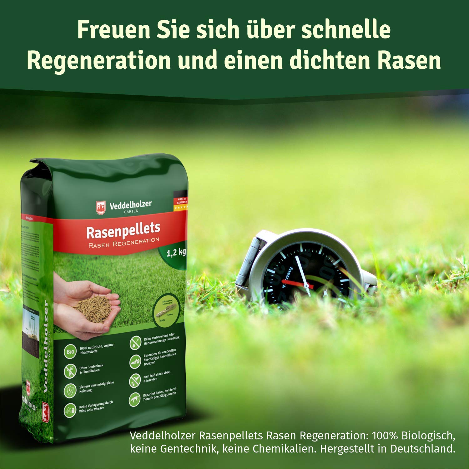 Veddelholzer Rasenpellets Regeneration Rasen - Rasensamen für robusten und widerstandsfähigen Rasen - Grassamen zur Einsaat u Nachsaat Samen Schattenrasen schnellkeimend