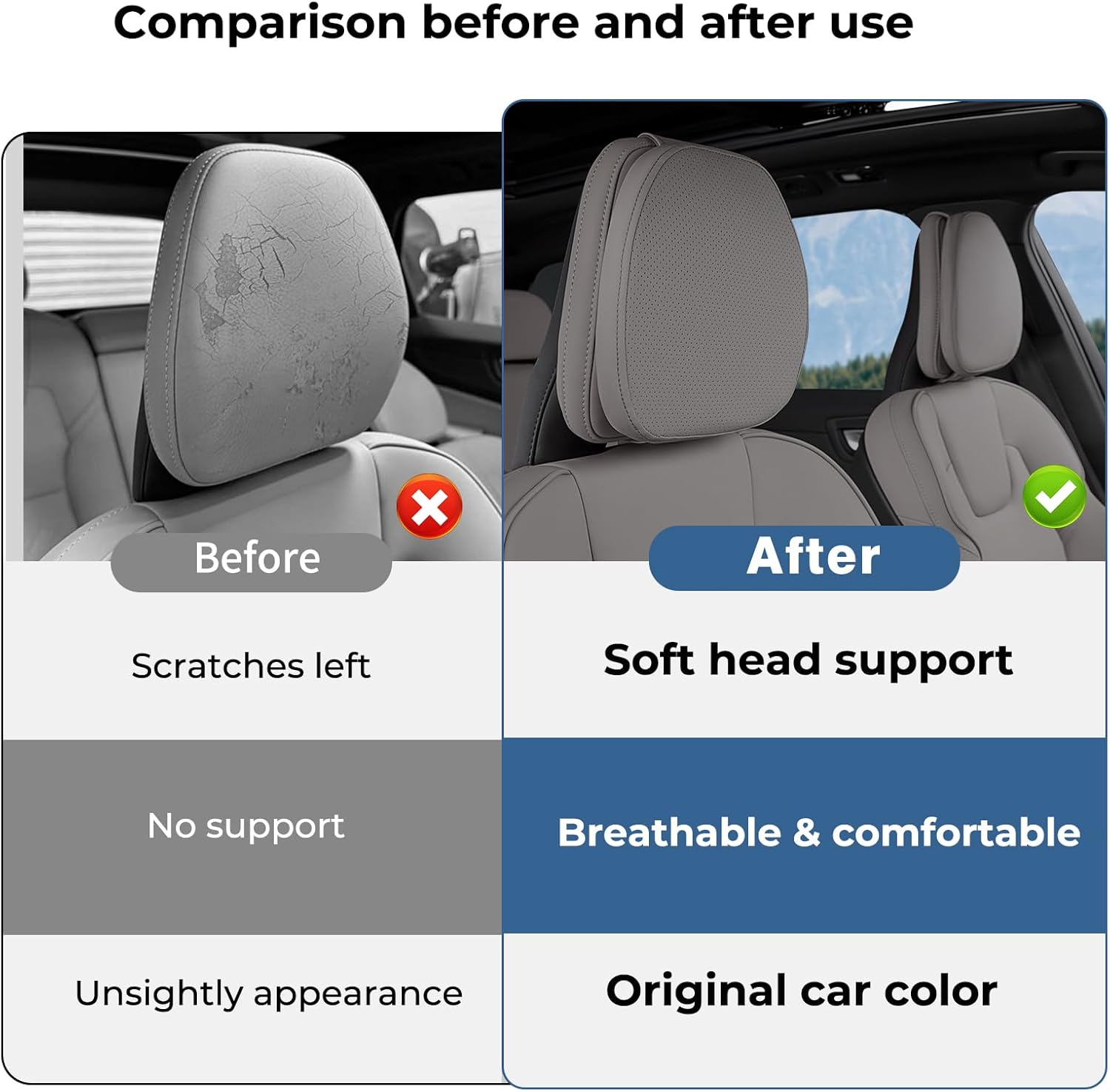 2 Packs Car Headrest Pillow for Volvo XC90 XC60 XC40 S60 S90 EX30 EX90 V60 V90 Interior Accessories, Soft & Breathable Head Support Cushion Car Front Seat Neck Pillow (Light Brown)